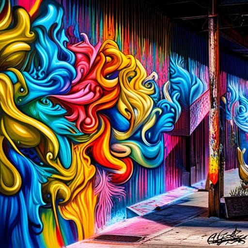 Vibrant Graffiti Art Street Scene in Polychromatic Style