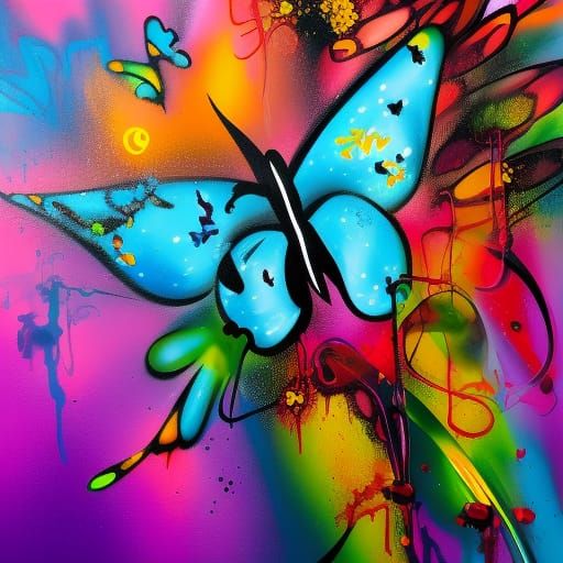 Polychromatic Butterfly Graffiti Splash Art