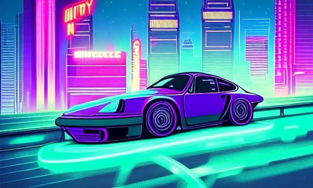 Retro Cyberpunk Porsche Races Through Neon City