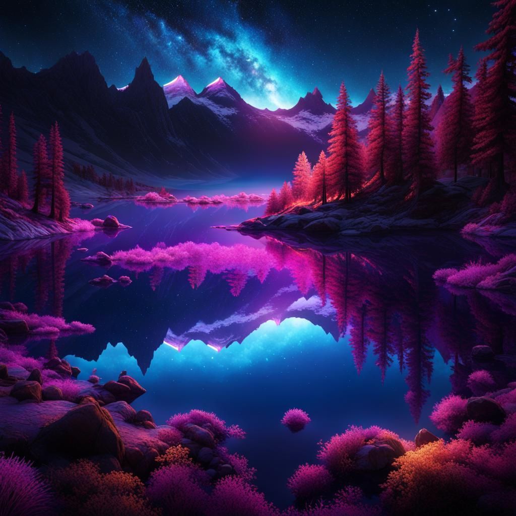 Glowing Lake in Fantasy Landscape