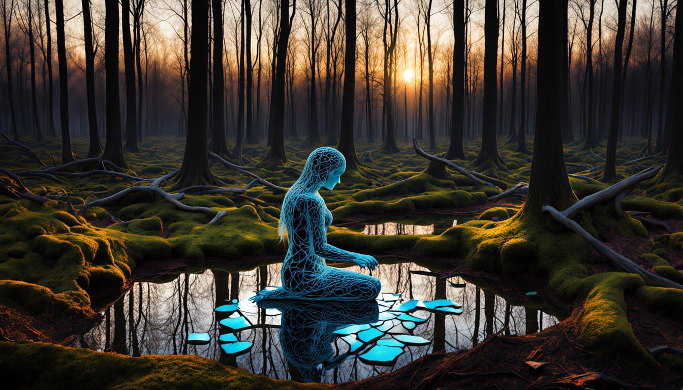 Surreal Fragmented Sculpture of Woman at Sunset