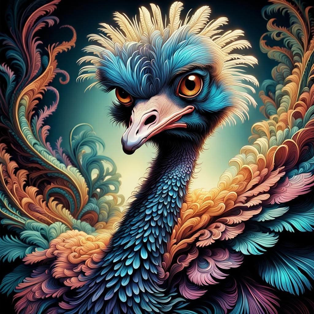 Glamorous Ostrich in Pop Art Comic Style