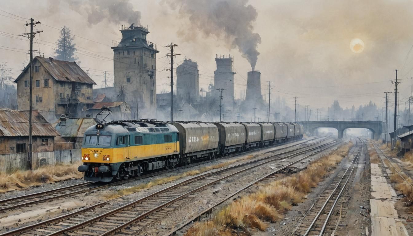 Foggy Day Freight Train in Rackham Style