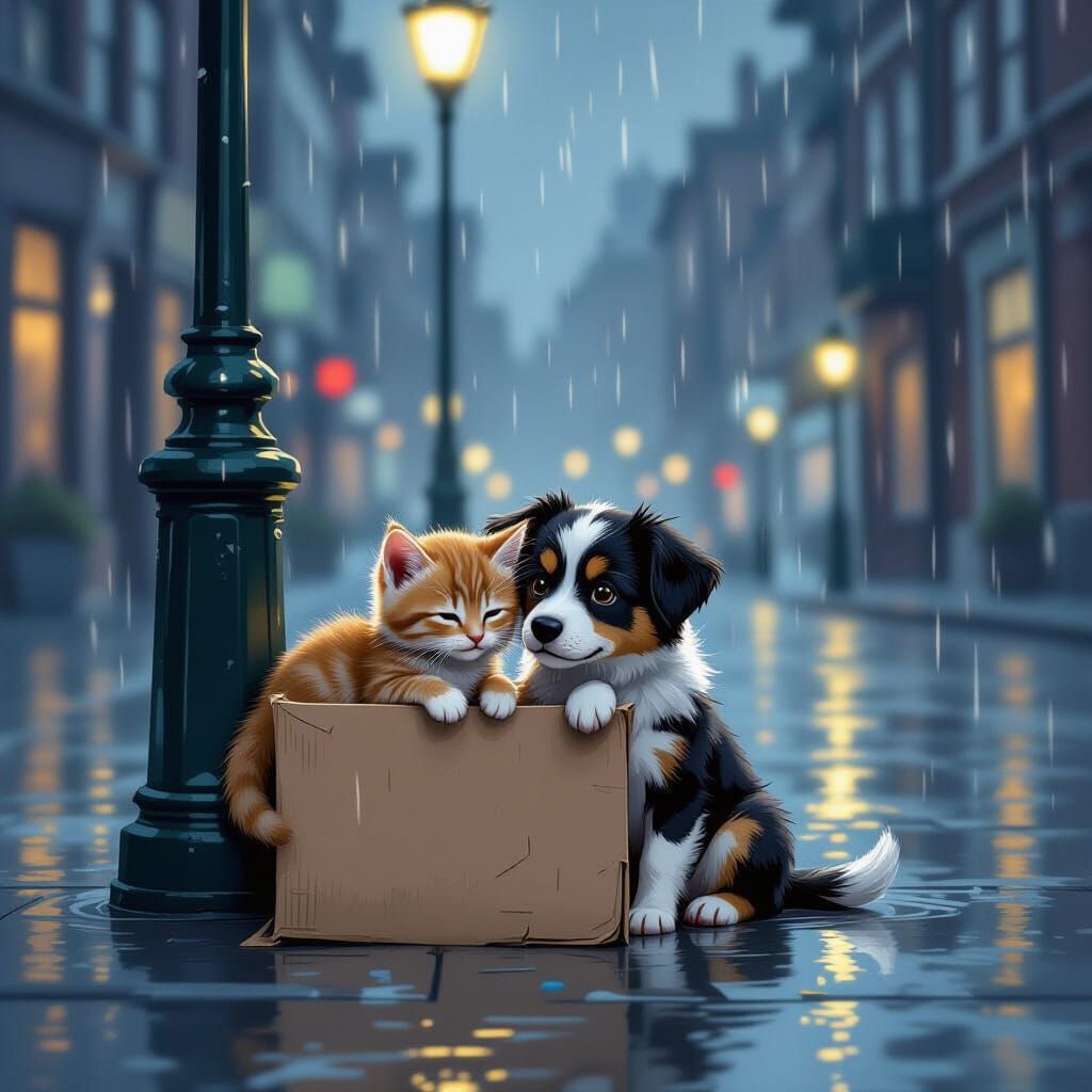 Animals Find Shelter from Rain in Whimsical Illustration