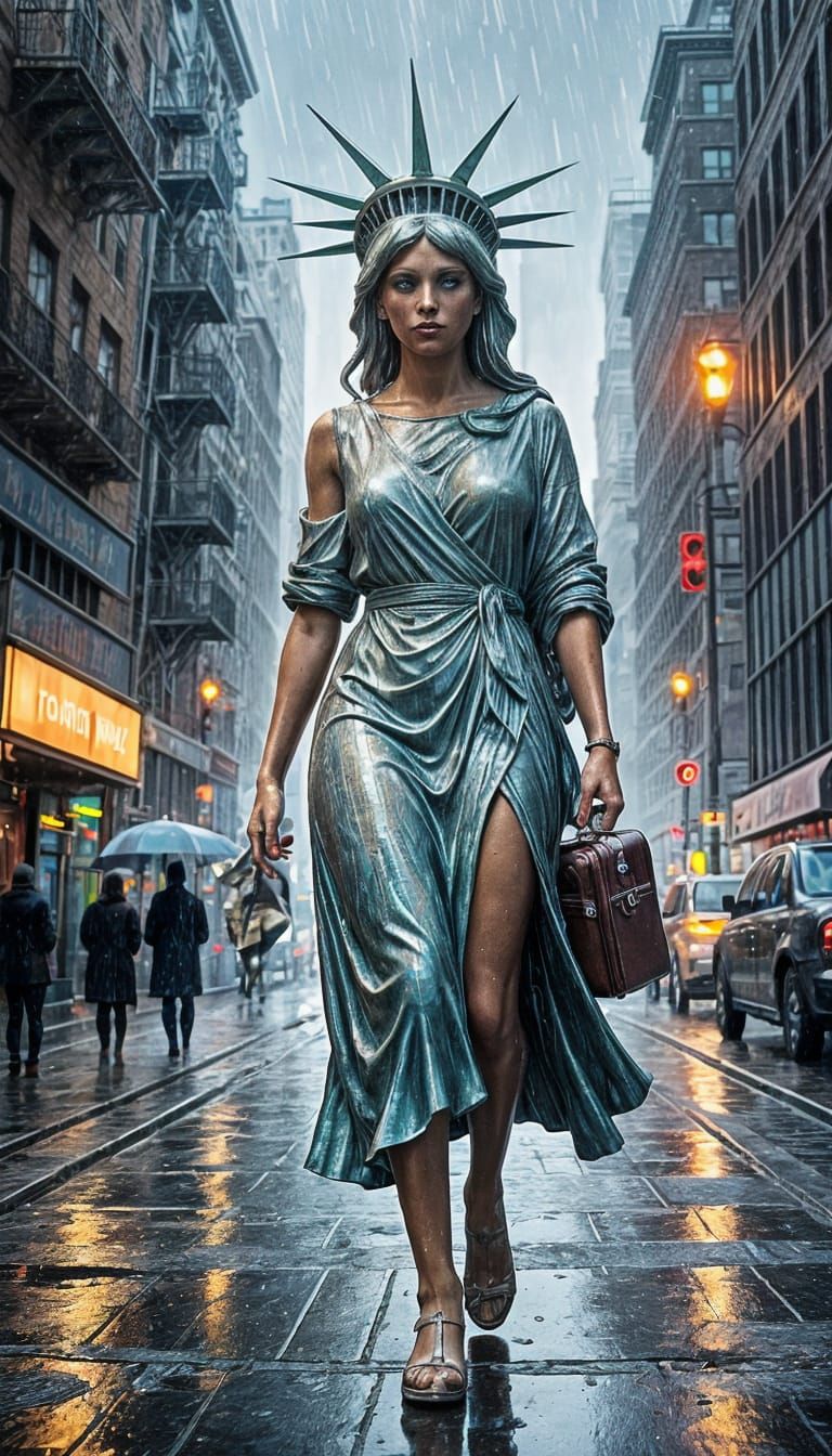 Statue of Liberty Walks Away from New York City