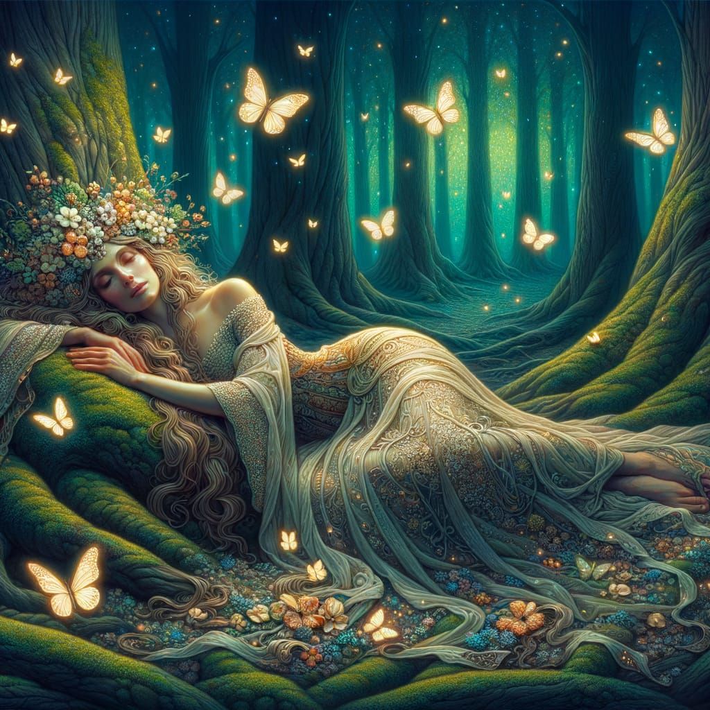 Twilight Forest Nymph in Art Nouveau Style