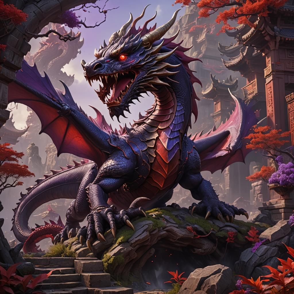 Red Chinese Dragon with Purple Eyes