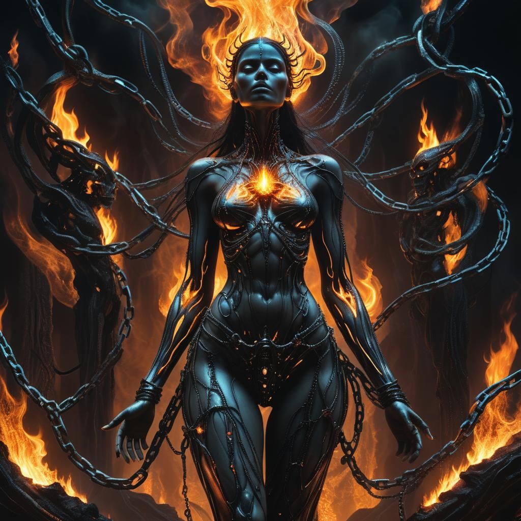 Surreal Dark Fantasy: Powerful Woman in Hellfire
