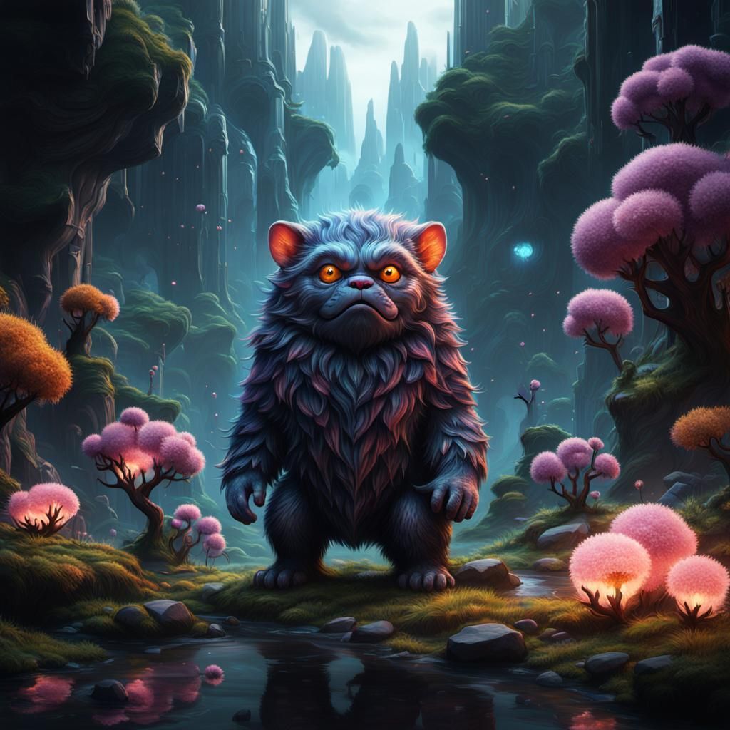 Detailed Fuzzy Mogwai Fantasy Concept Art
