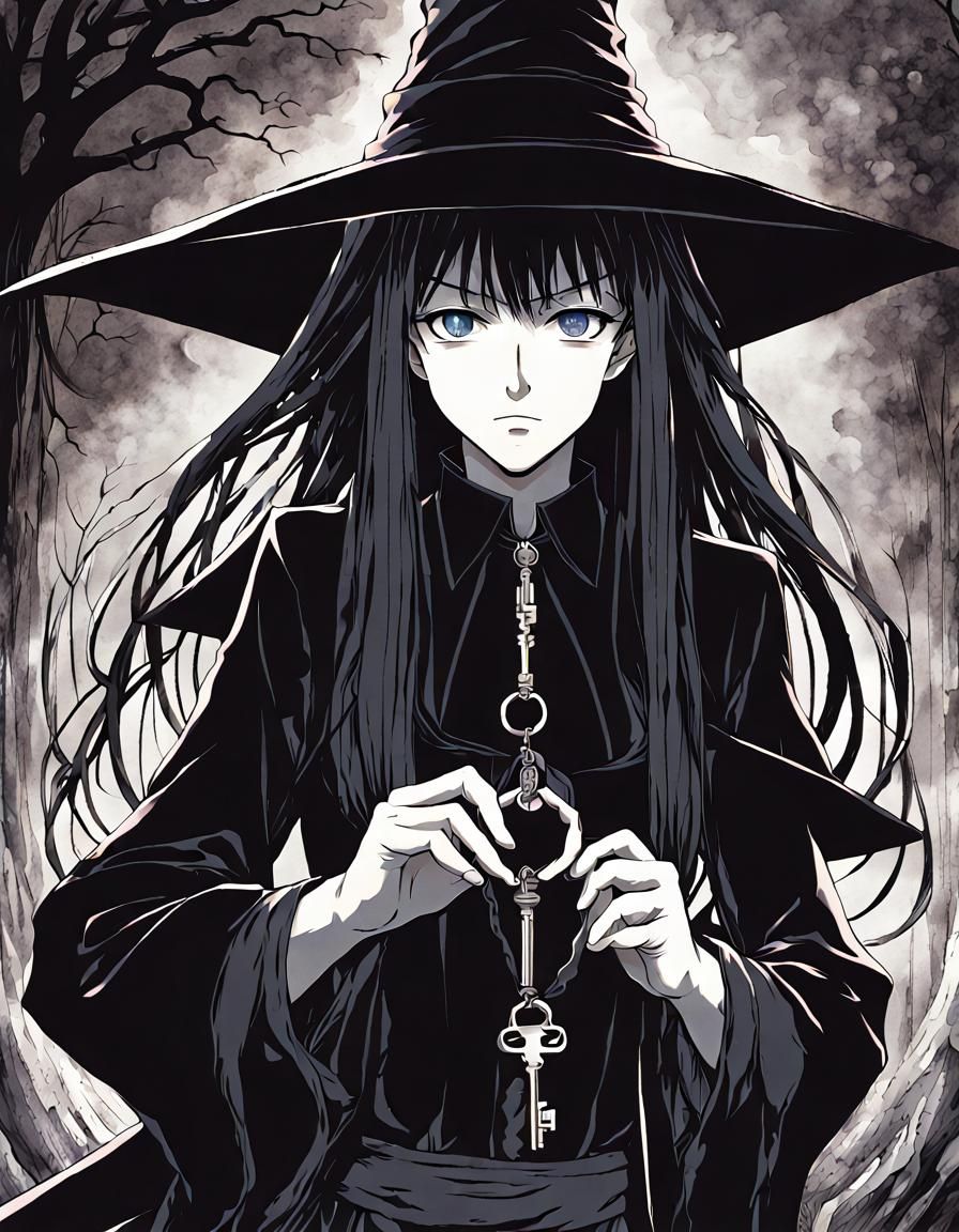 Dark Fantasy Witchery Scene in Manga Anime Style