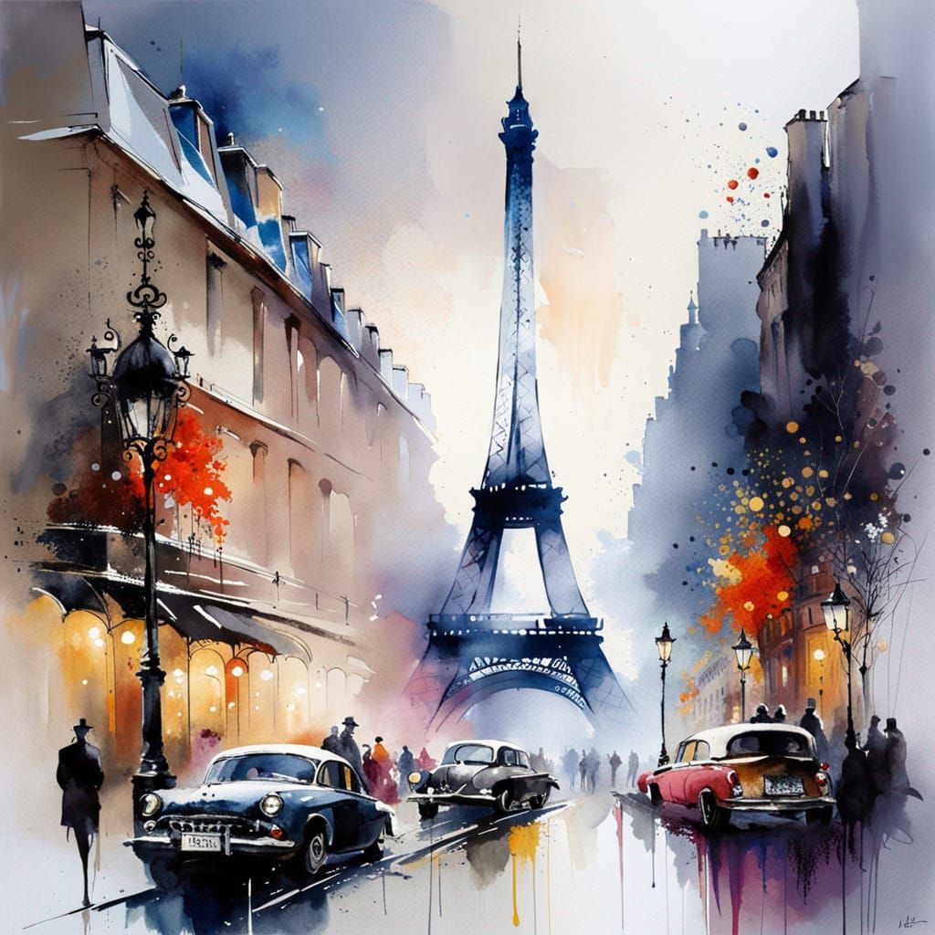 Eiffel Tower in Paris: Watercolor Surrealism