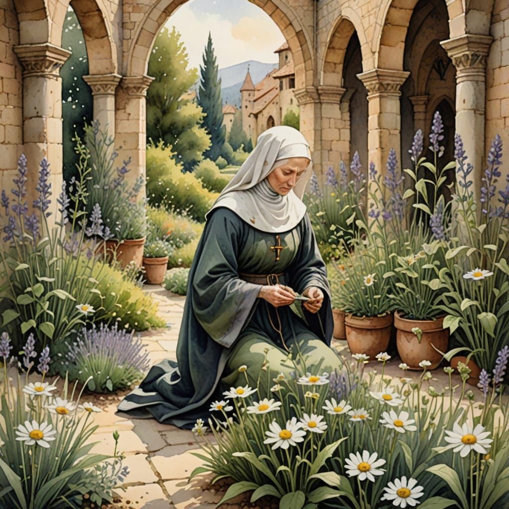 Elegant Medieval Botanical Watercolor