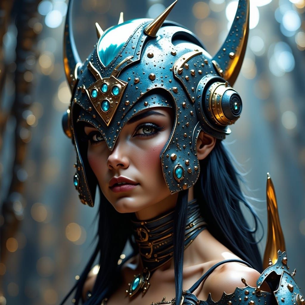 Cosmic Helmet Adorned with Gems in Frazetta Style