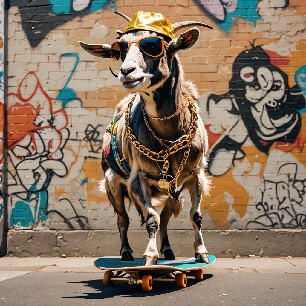 Goat Rides Skateboard: Urban Graffiti Art