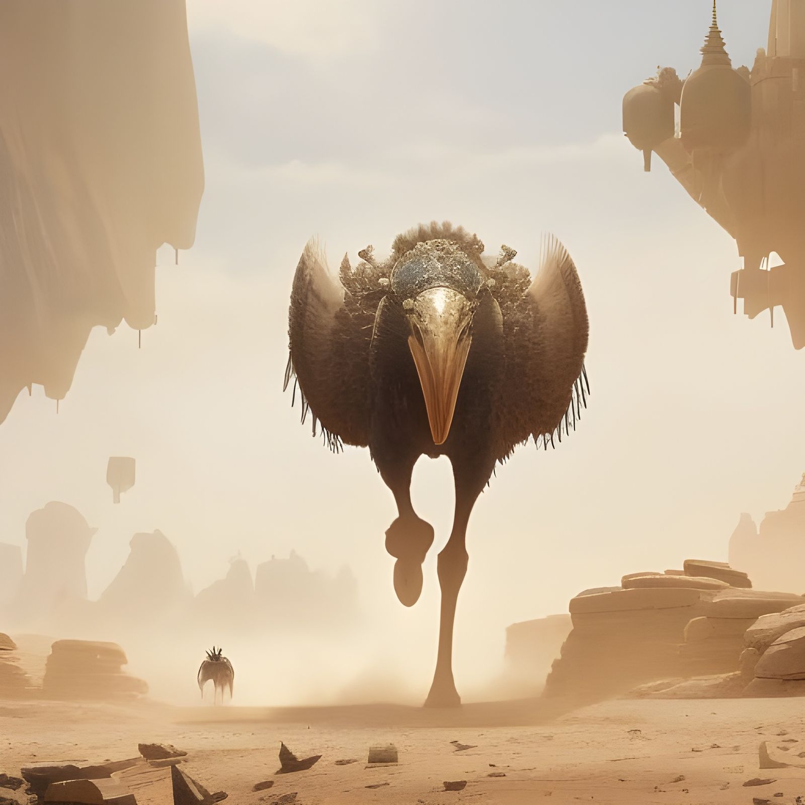 Steampunk Ostrich Running: Cinematic Digital Art