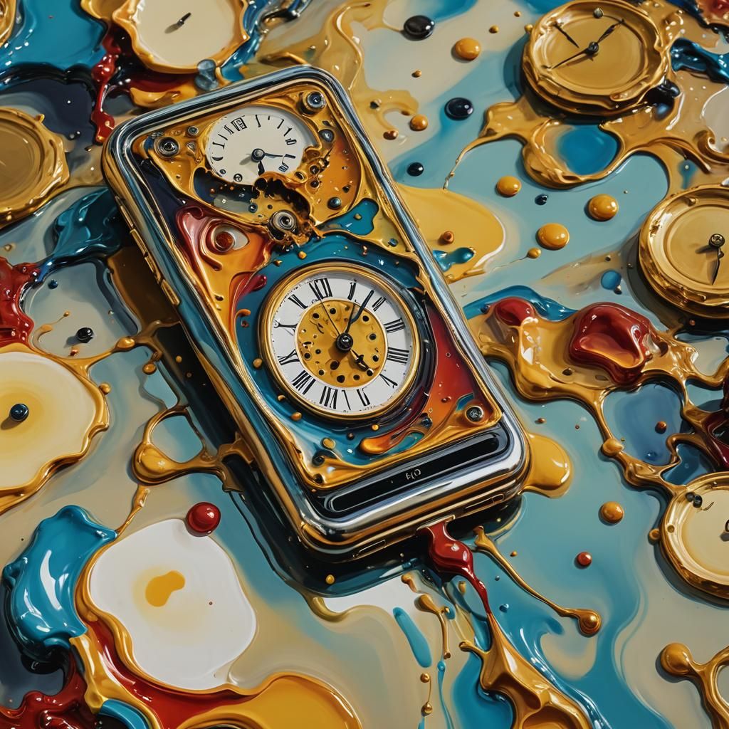 Surreal Melting Phone in Oil Painting Style