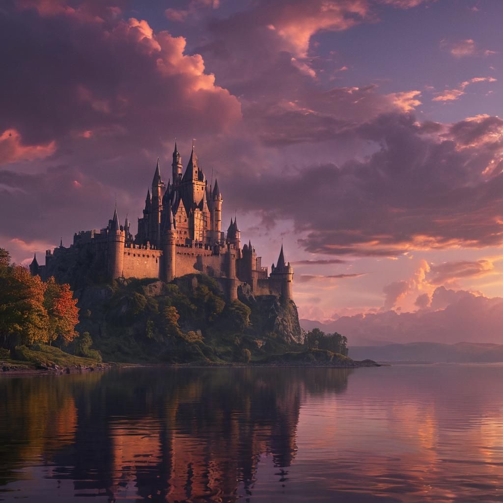 Majestic Castle at Sunset: Digital Matte Painting