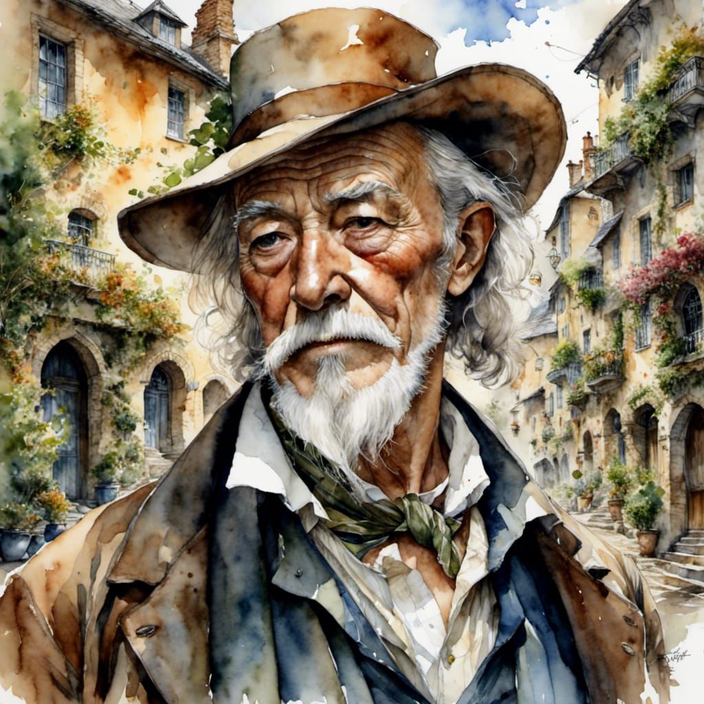 Grumpy Old Irish Man in Watercolor Style