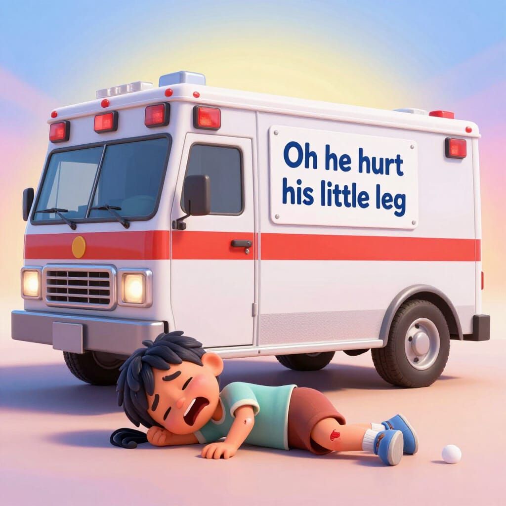 Pixar Style Ambulance with Injured Child