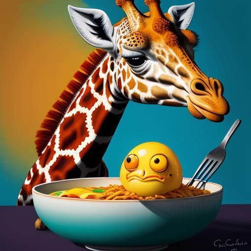 Surreal Giraffe and Fried Egg Fusion in Tropics