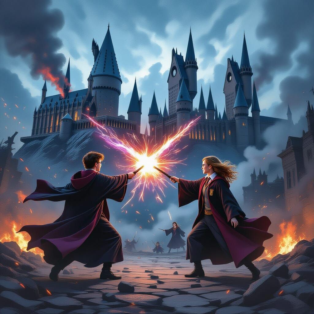 Epic Magical Duel: Harry Potter Fights Voldemort Amidst Crum...