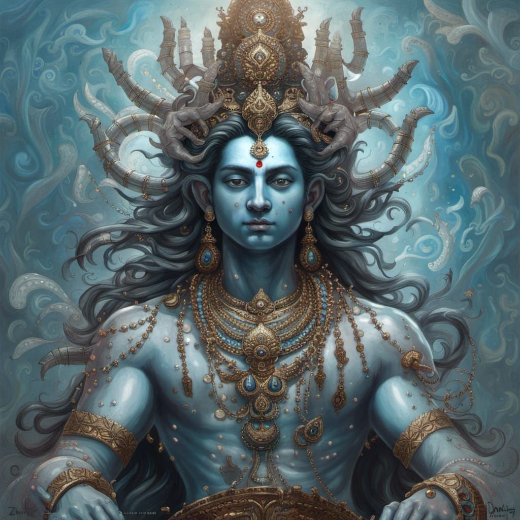 Elaborate Shiva God in Metallic Dress: Hyperdetailed Digital...