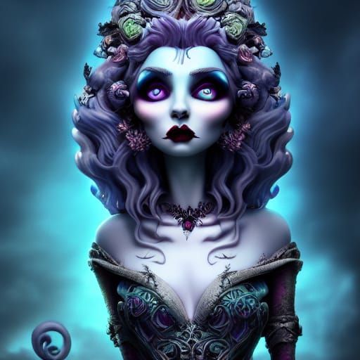 Evil Goddess Transformation in Tim Burton Style