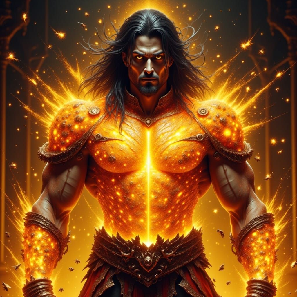 God of Honey in Vibrant, Glowing Armor