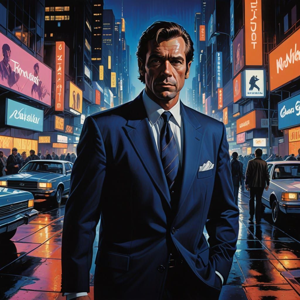 Elegantly Dressed Man Strolls Through Bustling City Streets....