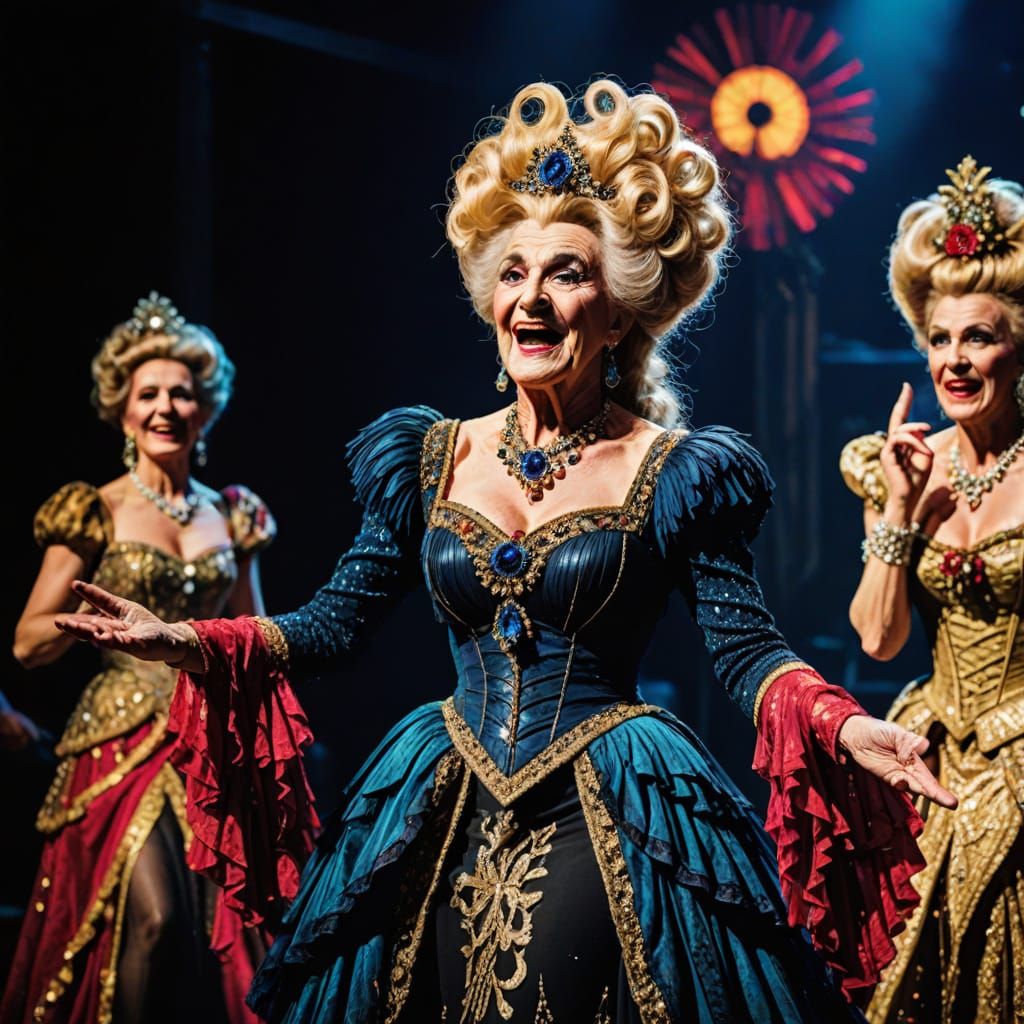 Glamorous Balkan Transvestite as Merry Widow on Stage