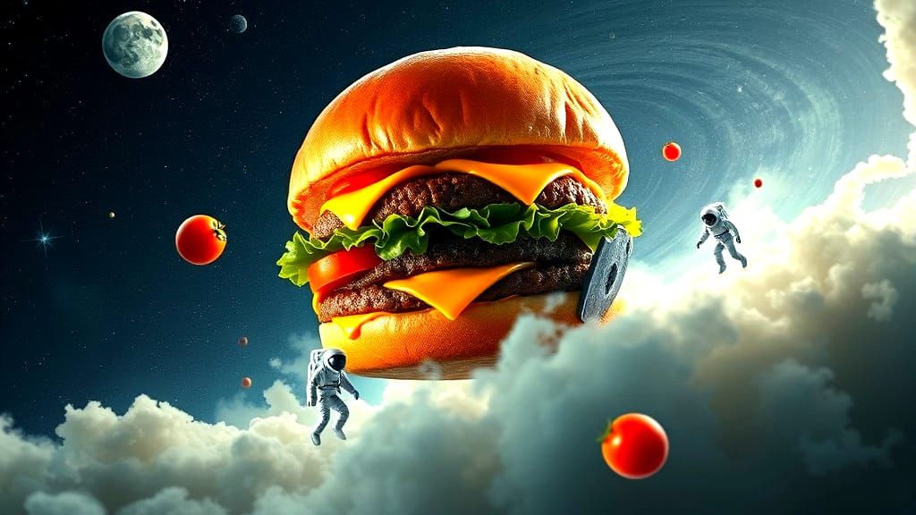 Colossal Veggie Burger Floating in Space