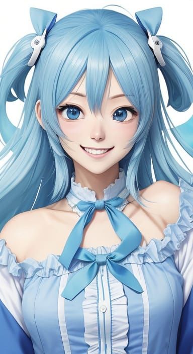 Smiling Baby in Anime Style Blue and White Shirt