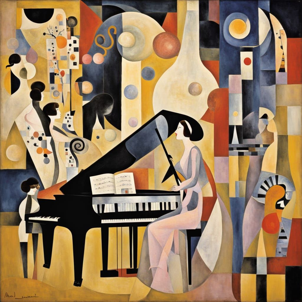 Surreal Piano Landscape in Art Nouveau Style