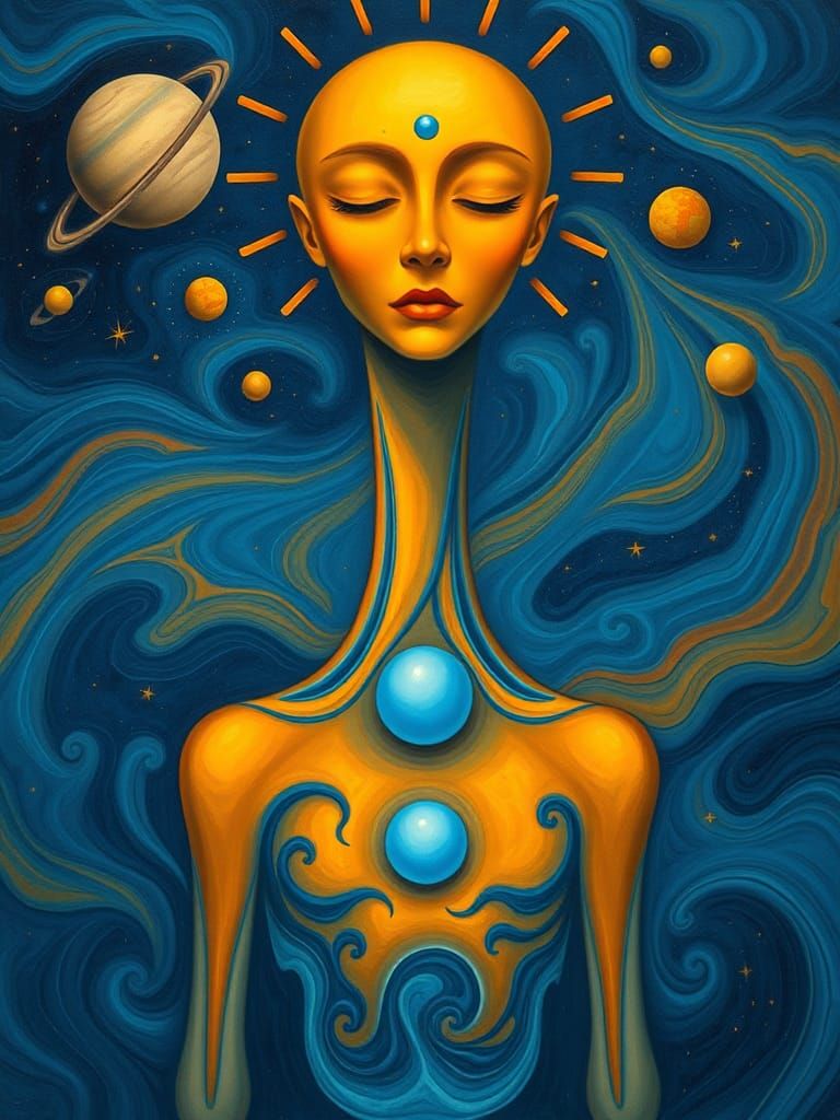 Surreal Cosmic Being with Elongated Neck