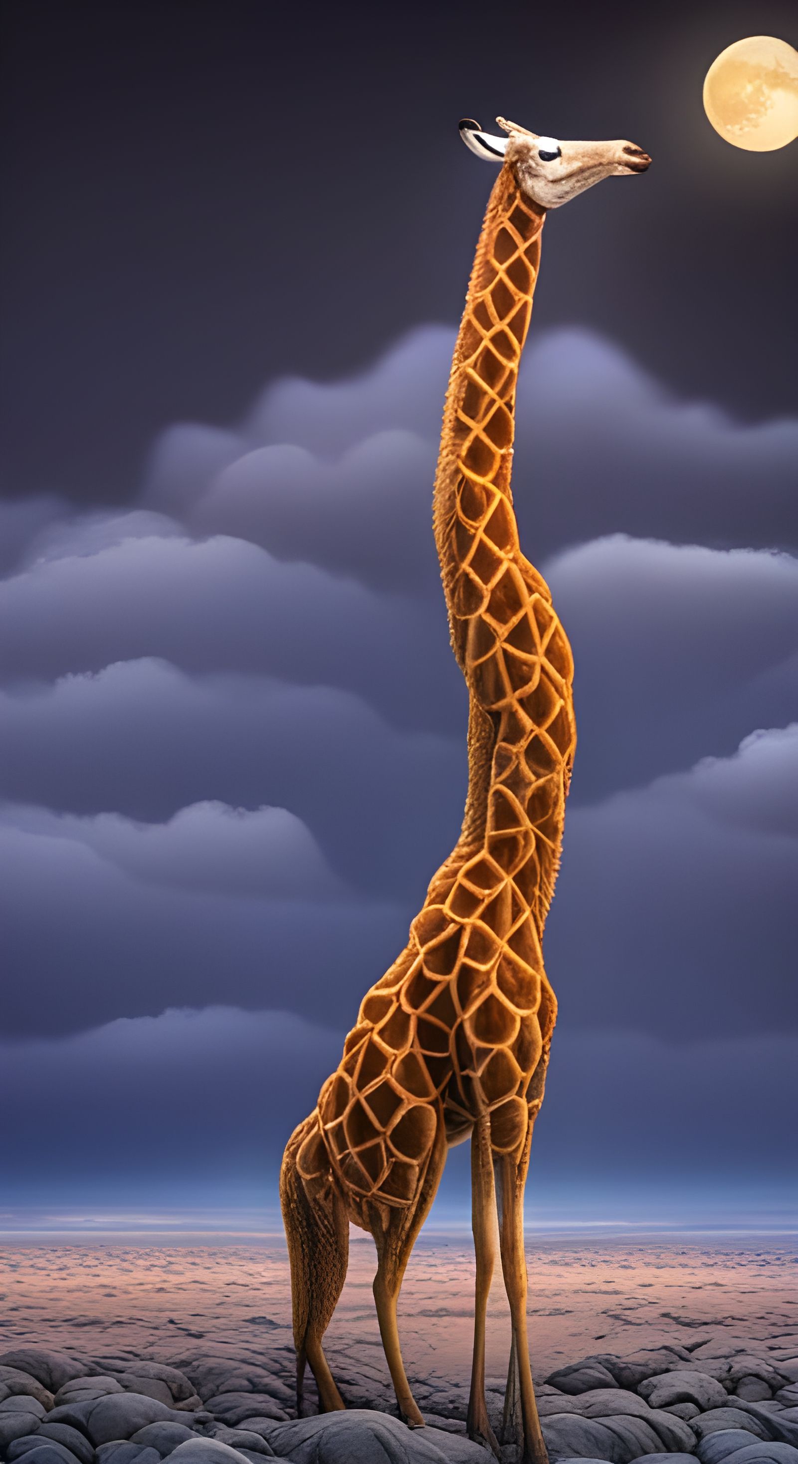 Giraffe Gazing at Moon in Surrealist Style