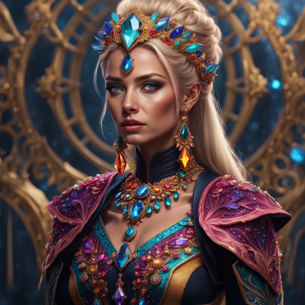Blonde Woman in Crystal Clothing: Fantasy Portrait