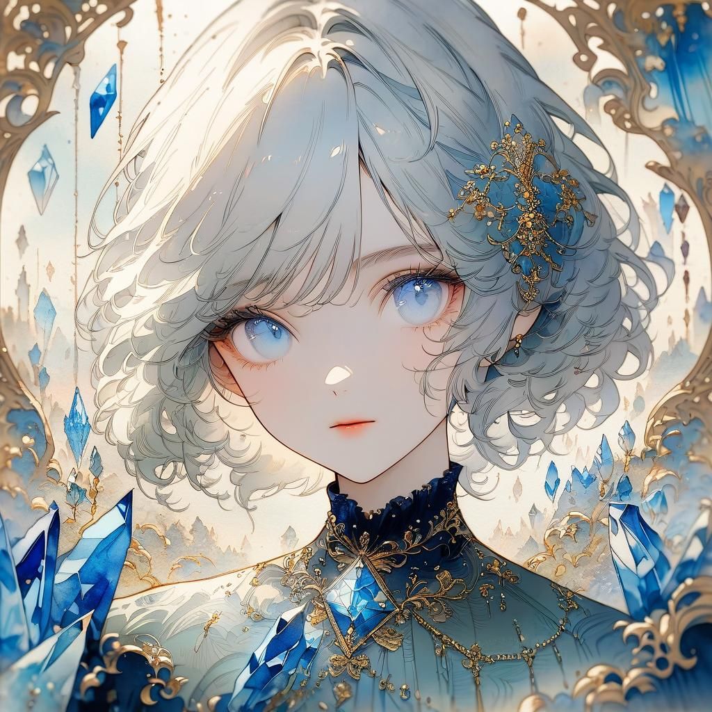 Girl with White Hair in Acrylic Painting Style