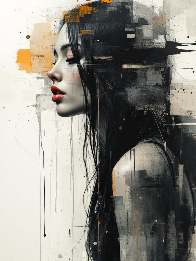 Woman's Form Deconstructed in Gestural Abstract Art