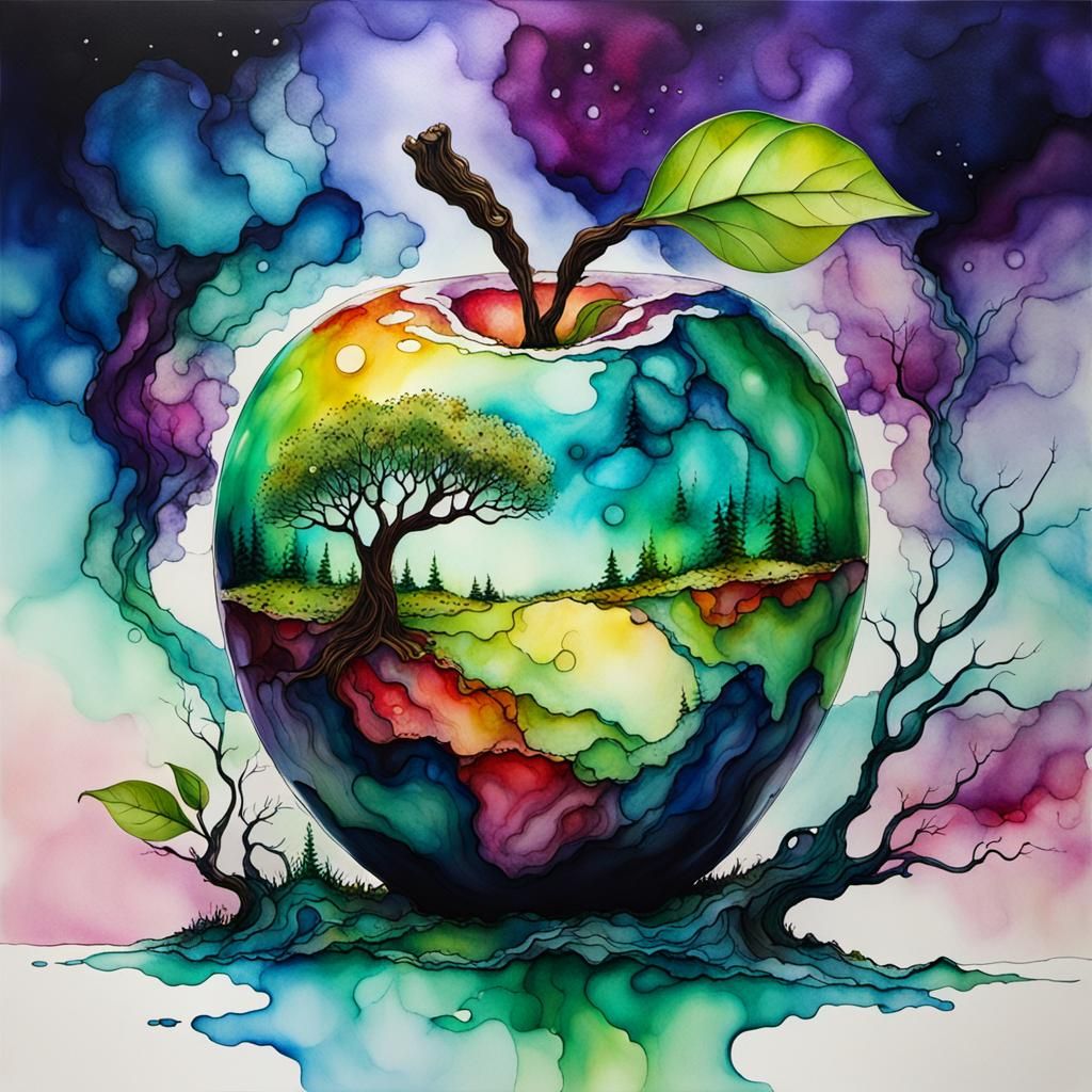Alcohol Ink Apple Planet with Magic Wand