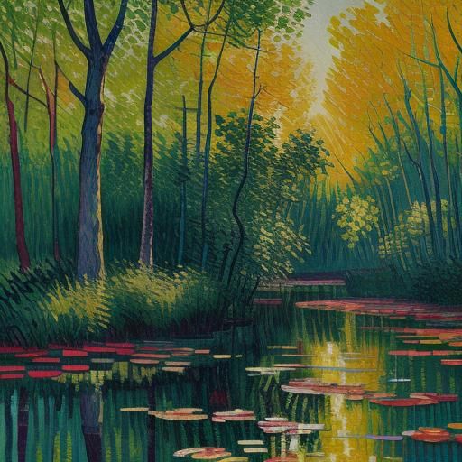 Impressionist Fishing Scene with Vibrant Colors