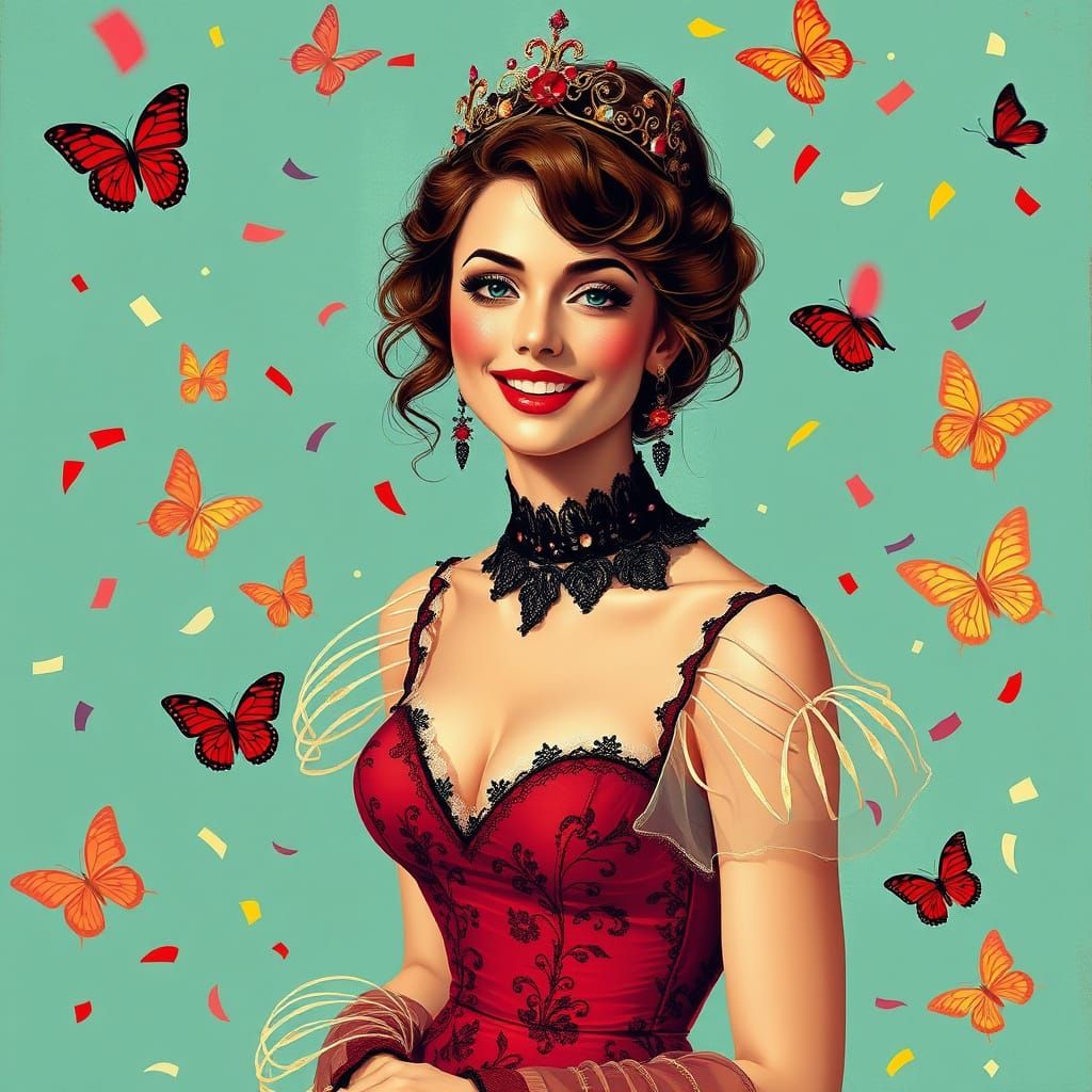 Glamorous Red Carpet Queen in Lacy Stockings and Heels