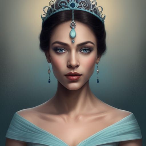 Ornate Portrait of Woman with Tiara in Art Nouveau Style