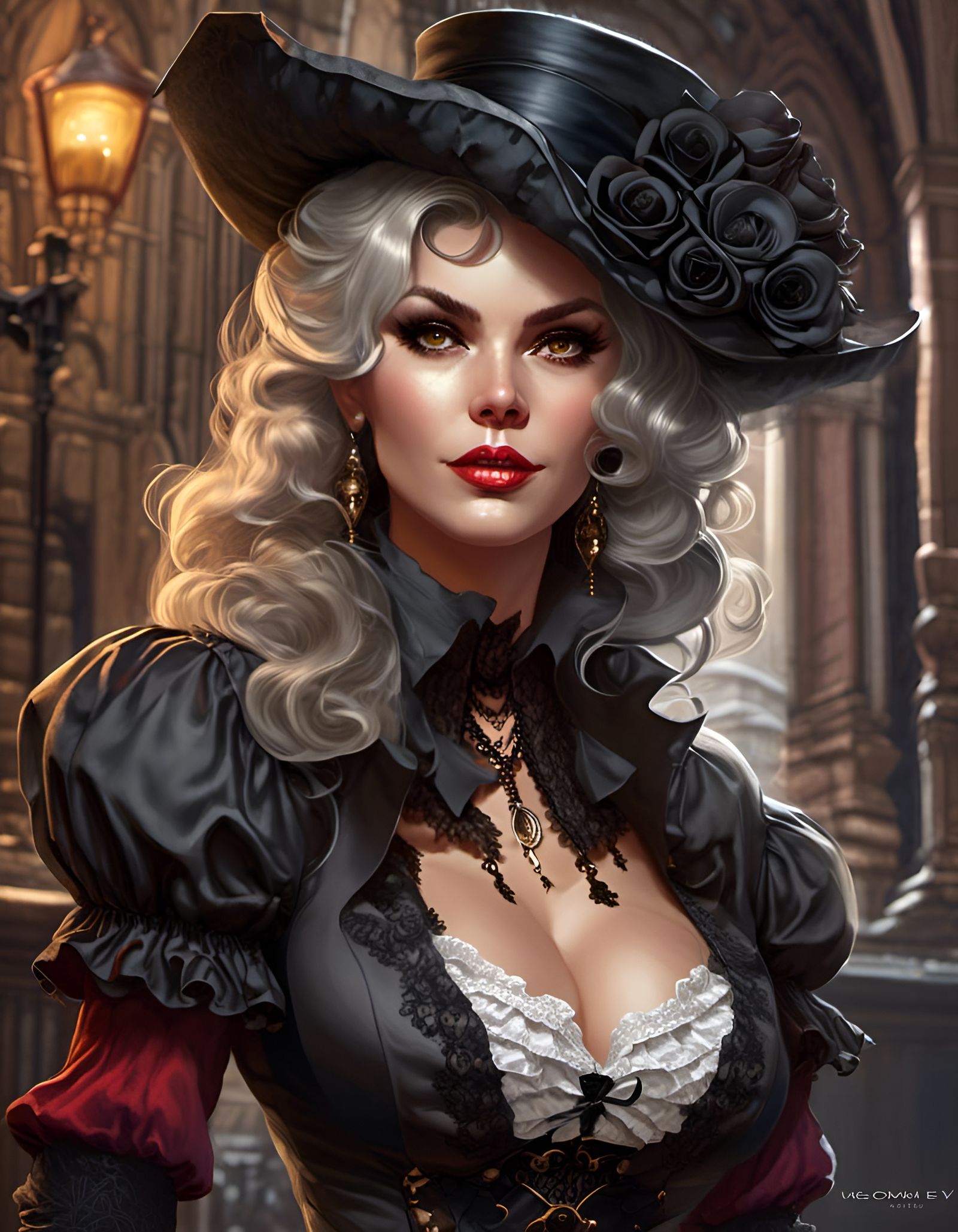 Magnificent Vampire Lady Portrait in Steampunk Style