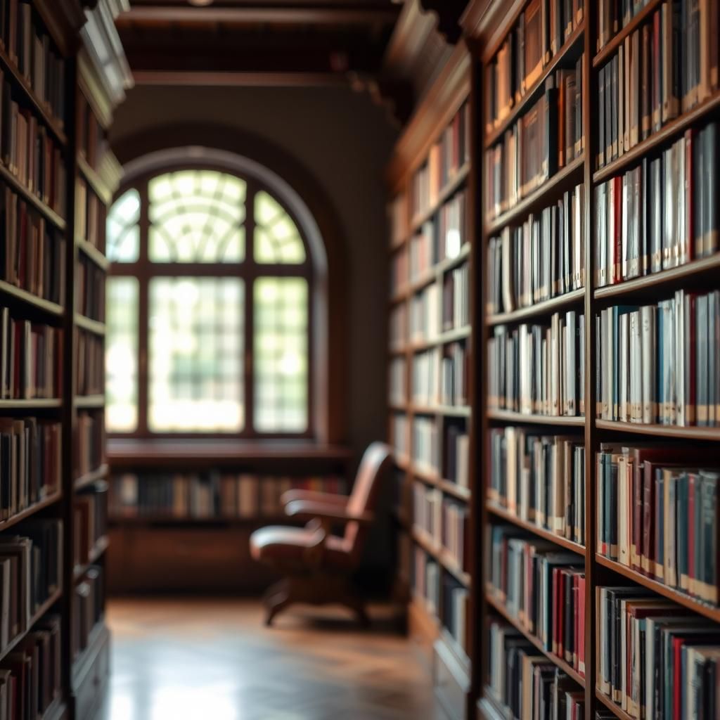 Library Interior with Bookshelves in Bokeh Photography