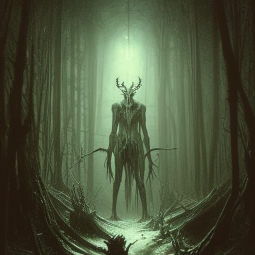 Corrupted Wendigo Creature in Horror Illustration Style
