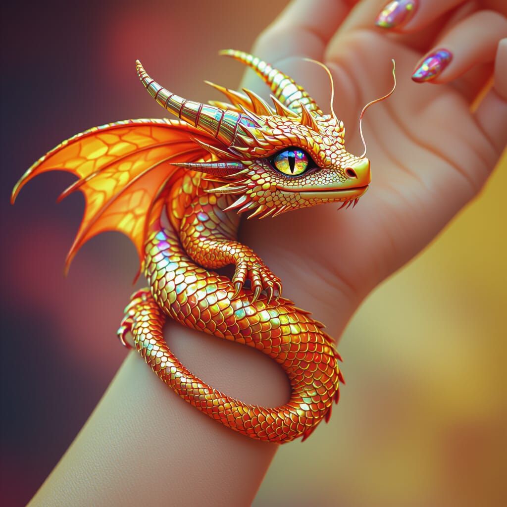Dragon Adorns Wrist in Neon Aesthetic
