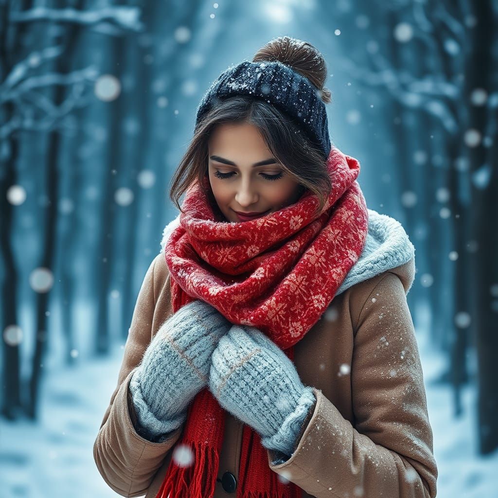 Winter Wonderland: Woman in Contemplation, Splash Art Style