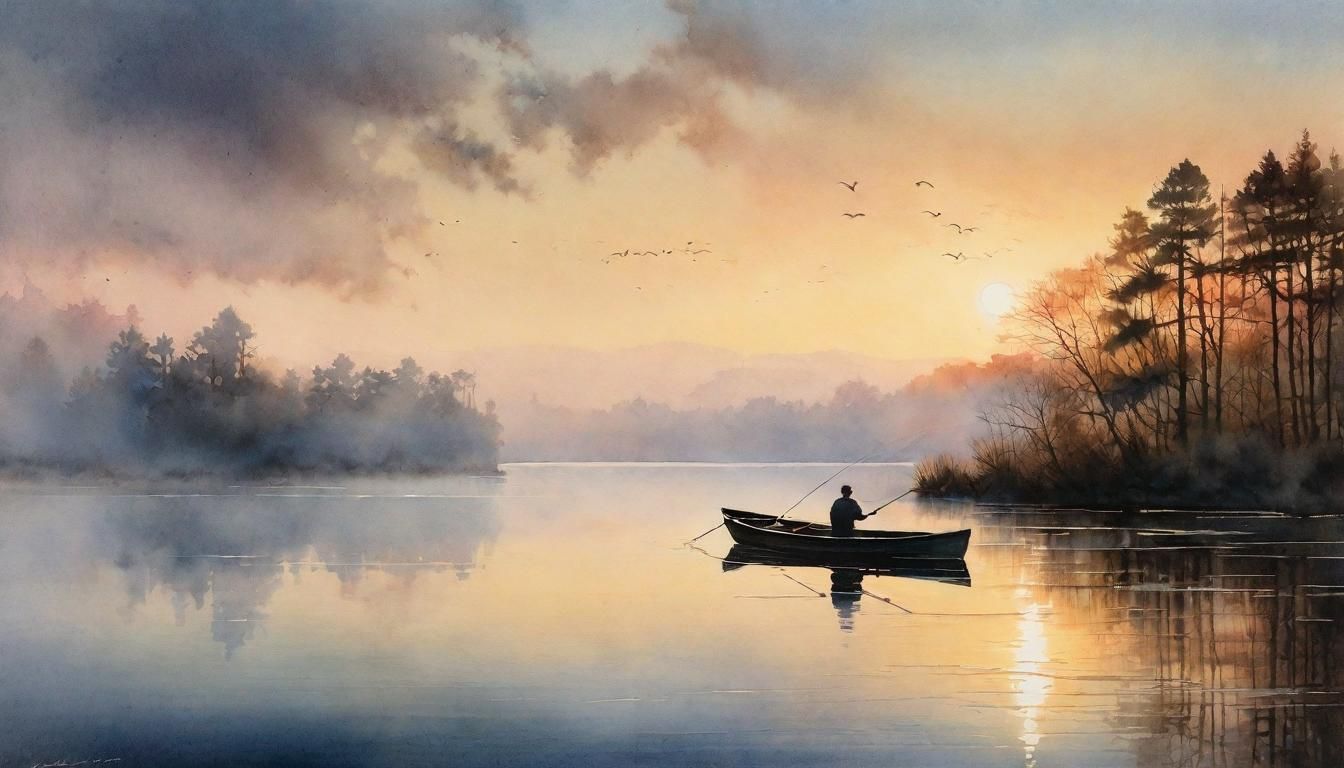 Glassy Lake at Sunrise: Watercolor Masterpiece
