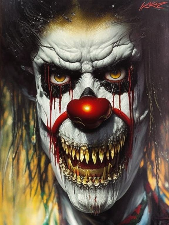 Creepy Clown with Candy Art Style Face