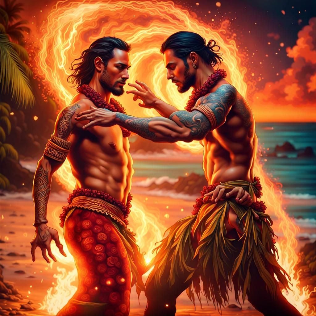 Moonlit Fire Dancer at Hawaiian Luau in 8k